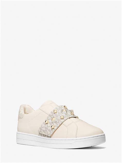 michael michael kors kenna leather and studded logo sneaker